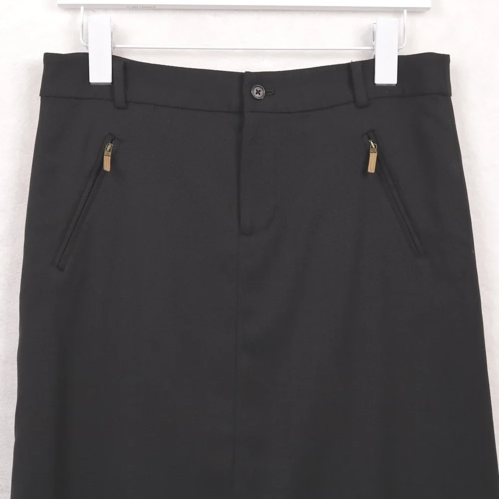 LAUREN RALPH LAUREN Flounce Hem A-Line Pencil Skirt Zip Pockets Wool Black Sz 6‎